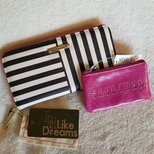 Fun bw stripe/hot pink wallet & coin purse duo NWT